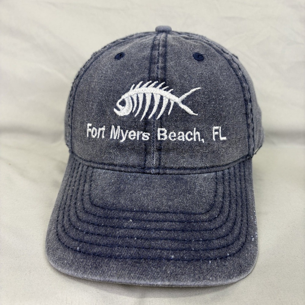 EST Baseball Cap Fort Myers Beach FL Men OS Navy Blue Fish Bone Hat